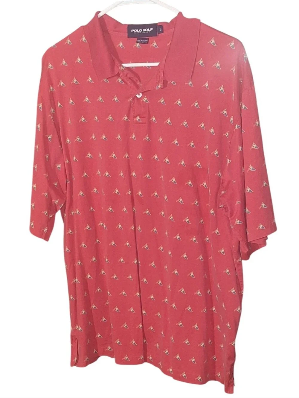 Polo Golf Ralph Lauren Vintage Club All over Print Red Polo Shirt Sz L